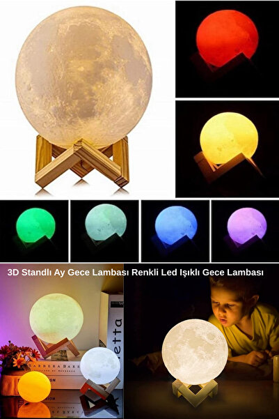 Genel Markalar 3D Standlı Ay Gece Lambası Çok Renkli Led Orta Boy Sevgili Ark...