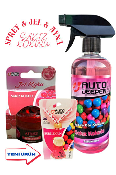 AutoDeepen 3lü Sakız Oto Koku Ve Oda Koku Seti Jel Koku&Sprey500ml&Asma Koku
