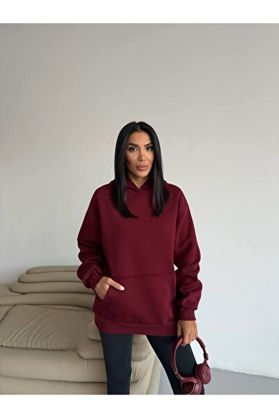 Butik سترة نسائية بقلنسوة وجيوب كنغر، مصنوعة من 3 خيوط، تصميم فضفاض ومريح