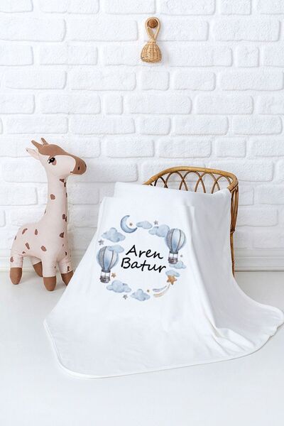 Pia Baby İsme Özel %100 Pamuk Çift Kat Penye Bebek Battaniyesi 80x80 cm