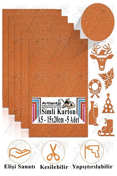 Artlantis Simli Karton A5 15x20 cm 5 li 1 Paket Simli Fon Kartonu Parıltılı K...
