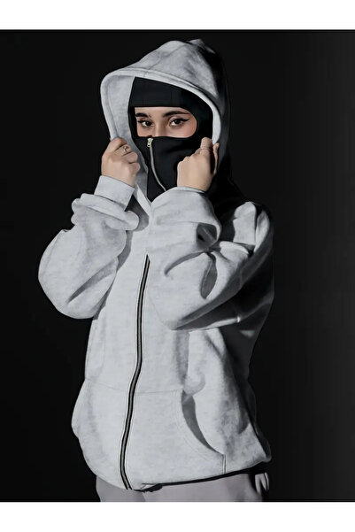 LAND MODA Snow Masked Ninja Unisex Sweatshirt Cardigan 2Strands Thick Fleece