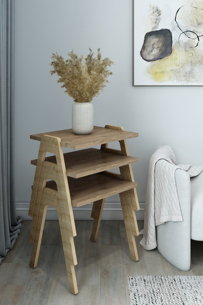 Jest Dekor Konsept Azra - 3’lü Zigon Sehpa Takımı – Atlantik Çam -Modern ve F...