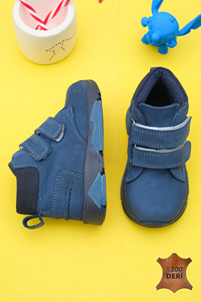 lina step Hakiki Deri Ortopedik Kaymaz Taban Su Geçirmez Cırtlı Erkek Bebek Bot