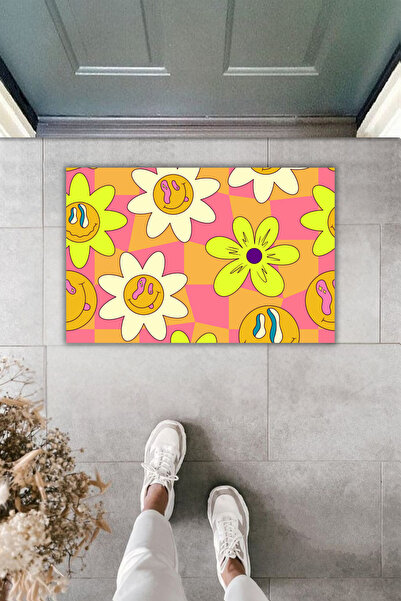 Dormot Dekoratif Dijital Paspas Çiçekli Kapı Önü Paspası 70x45cm