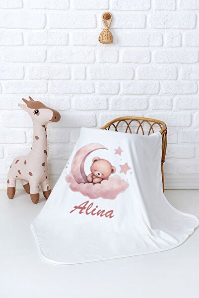 Pia Baby İsim Yazılı Organik Baskılı Bebek Battaniyesi – 80x80 cm Yumuşak Penye Kumaş