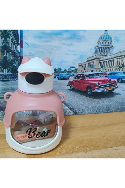 Home Transparent Water Bottle with Hat, Drinking Bottle, Color Dried Rose