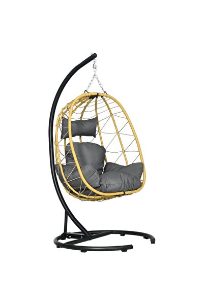 JollyMag Scaun leagan suspendat, Wilona, ratan sintetic, galben si negru, perna gri, max 150 kg