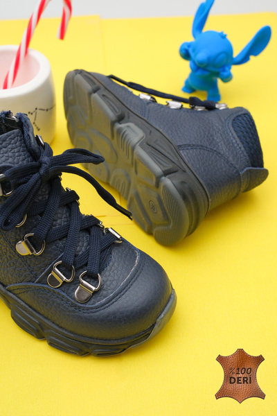 lina step Hakiki Deri Ortopedik Kaymaz Taban Su Geçirmez Bağcıklı Erkek Bebek Bot