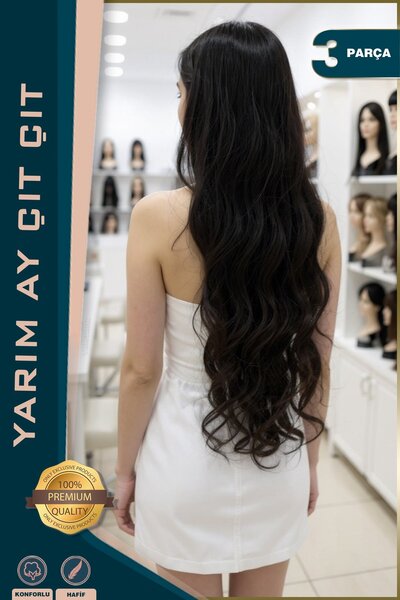 TAM TARZ Fibră sintetică ondulată Half Moon + 2 agrafe laterale - maro HD046-4-PM-14X