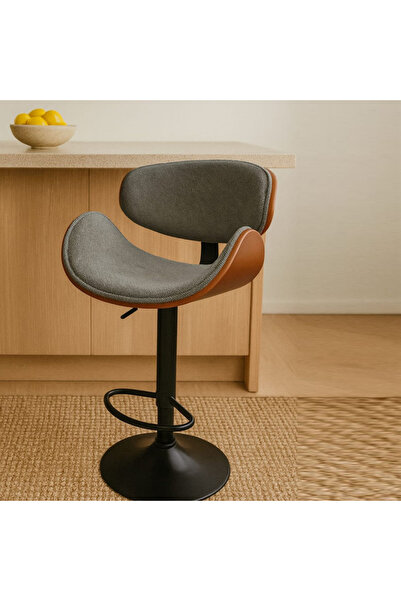 Tasamem Dafia كرسي بار خشب مع قماش كتان