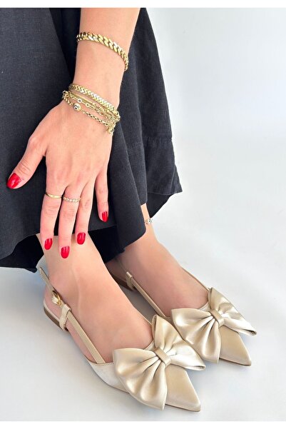 Zerenyus Cenya Beige Satin Ballerina Shoes