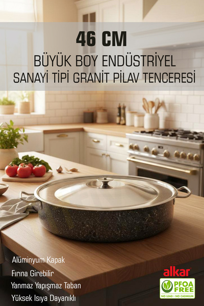 FİTHOME 46 cm Granite Large Industrial Stew Pot Fireproof Non-Stick Industrial Grade Cookware XXXL