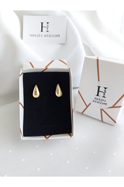 hansev Kadın Gözyaşı Damlası Bottega Model Gold Çelik Küpe – Küçük Boy