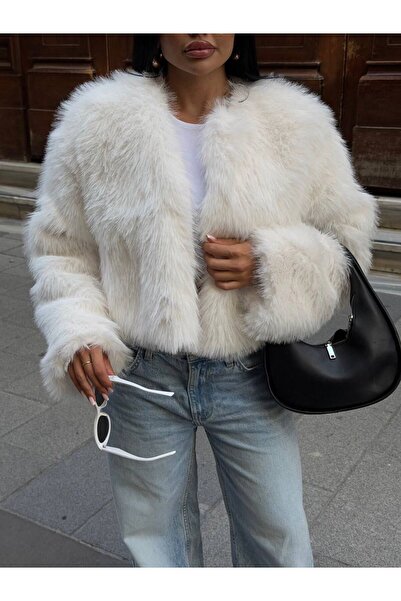 LİNDALİNA TEKSTİL Women's Faux Lined Soft Textured Crop Jacket