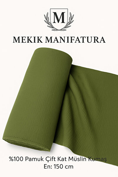 MEKİK MANİFATURA %100 Pamuk Çift Kat Haki Yeşil Müslin Kumaş