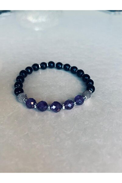 BS JEWELRY Amethyst and Black Onyx Natural Stone Bracelet Unisex