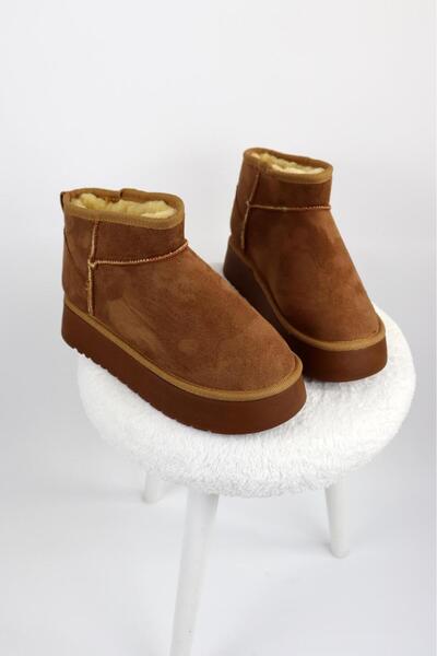 SEDRİK kalın tabanlı yuvarlak burunlu içi kürklü kahverengi süet kışlık yarim bot