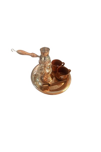 Kanka طقم قهوة تركي 6 قطع، نحاس نقي، موقد،إبريق قهوة، صينية، 2 فنجان خشب .معل...