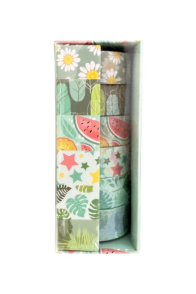 Gıpta 6'lı Renkli Konsept Desenli Bant Meyve,Çiçek Bant Yeşil - 1 Paket