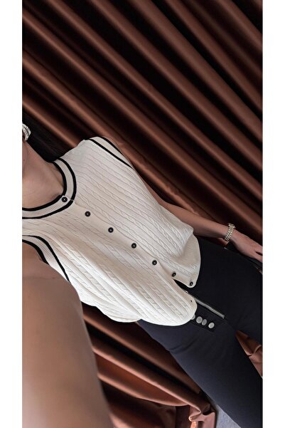 HAZELANNA Hair Braid Contrast Buttoned Vest