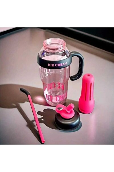 Home Ice Cream Designed Water Bottle with Straw 1.3 Liter Large Volume, Transparent Color Flask, Leak-Proof Lid