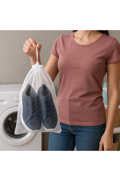 MiniStand Set of 3 Shoe Washing Nets 35X55 cm Washing Machine Protection Net with Drawstring Mouth