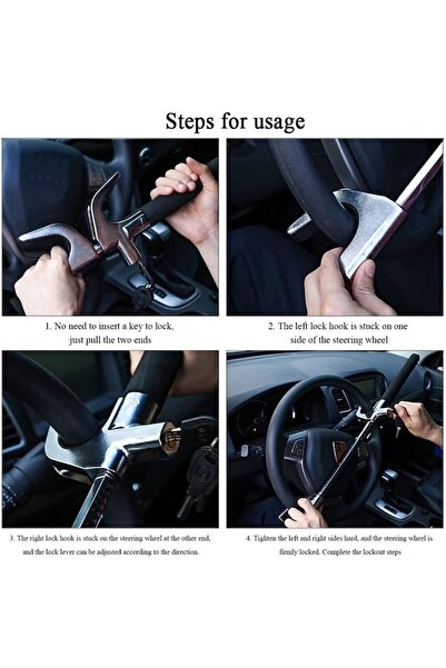 Latauar Steering Wheel Lock, Alloy, 45-73cm, 1.2kg, Silver/Black