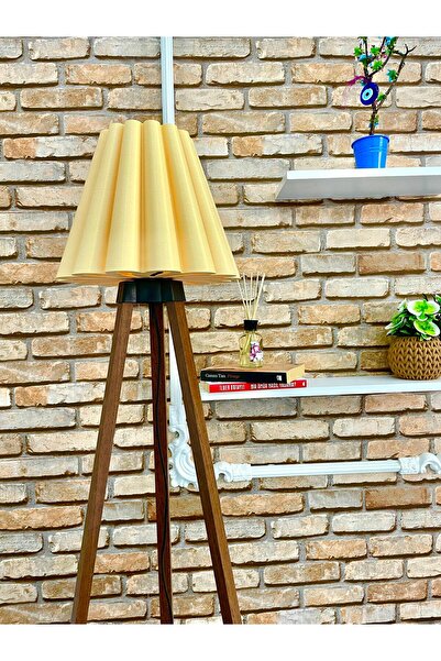 DREAM MODE Ahşap 3 Ayaklı Pileli Moder Tripot Lambader Salon Yatak Odası Otur...