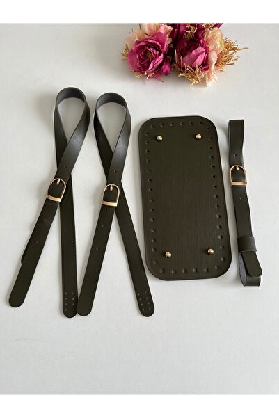 zg hobi aksesuar Bag Base Set for Knitted Bags Khaki Color - Sewable Strap, B...