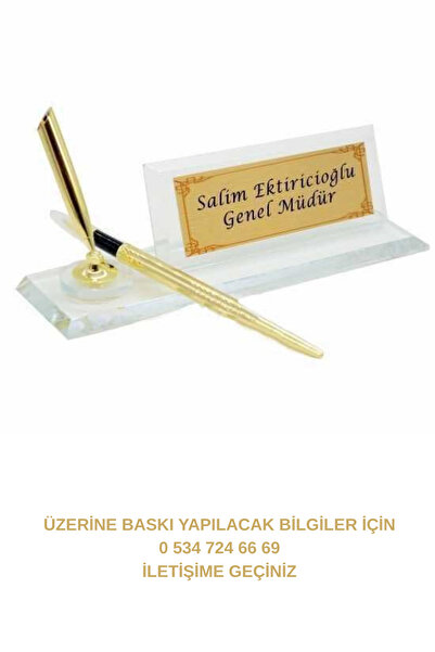 Tu&Se Candles Kristal Cam Kalemli Masa İsimliği – Kişiye Özel Altın Metal Bas...