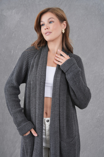 bayansepeti Antresit Knitwear Fabric Double Pocket Shawl Collar Long Antresit Cardigan 5001