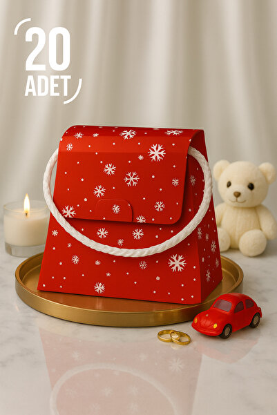 Meröka 20 Adet Kar Yağışı Desenli Şık Konsept Dizayn Boş İpli Hediye Kutusu v...