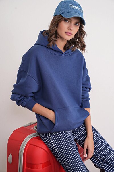 Mixray 2022 Unisex 3-нитковий базовий флісовий худі з капюшоном, синій