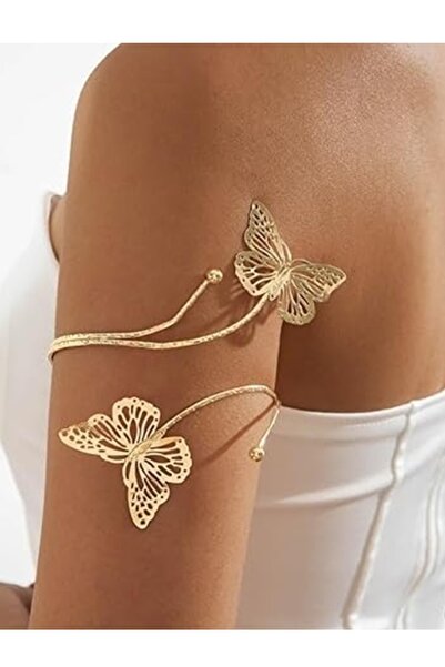 BirYıldızOl Kelebek Model Altın Kaplama Ayarlanabilir Kol Pazu Bilekliği,Armcuff