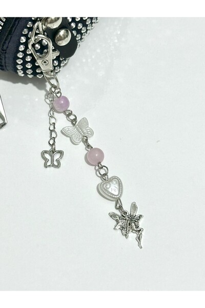 sleyshop Kelebek Kalp Peri Fairycore Pembe Çanta Süsü Charm Anahtarlık