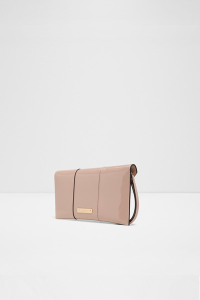 Aldo Feille - Women's Small Powder Pink Clutch Handbag with Multiple Interior Pockets and Detachable Chain Strap