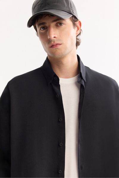 Avva Men's Oversize Fit Black Bottomed Britli Collar Soft Touch Oversize Shirt A52Y2023
