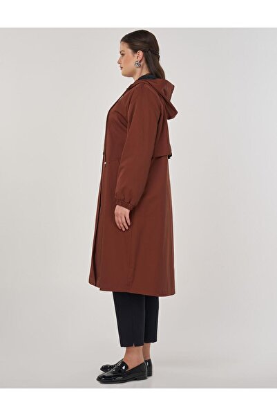 Kayra Hooded Long Trench Coat Tobacco