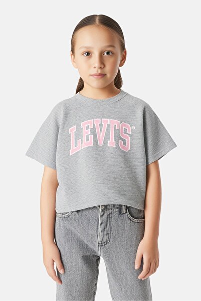 Levi's Kids Girl Crew Neck Short Sleeve Brand Logo Top, Grey