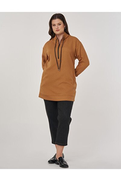 Kayra Turtleneck Sweater with Ribbed Detail Tobacco