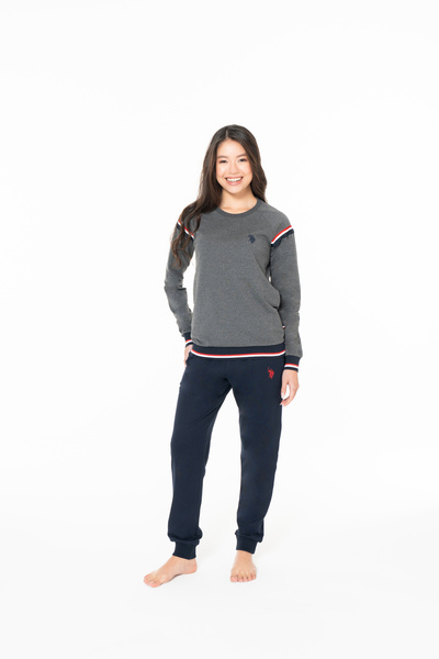 U.S. Polo Assn. Women's Stylish Look Anthracite Pajama Set with Stripe Detail - Anthracite - Astps20U11S8-Qant
