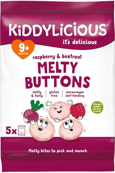 Kiddylicious Raspberry & Beetroot Melty Buttons - Delicious Snacks for Kids - Suitable for 9+ Months