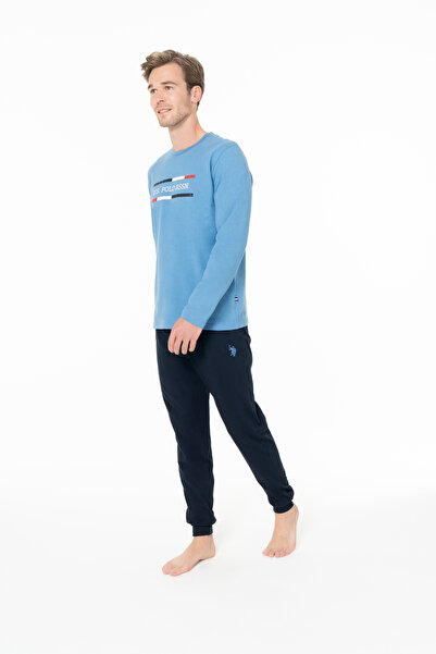 U.S. Polo Assn. Ανδρικά ρούχα με λεπτομέρεια τσέπης με λαιμόκοψη 100% βαμβακερό μπλε για το σπίτι - Μπλε - BCP1.18F95O1-XMAVI