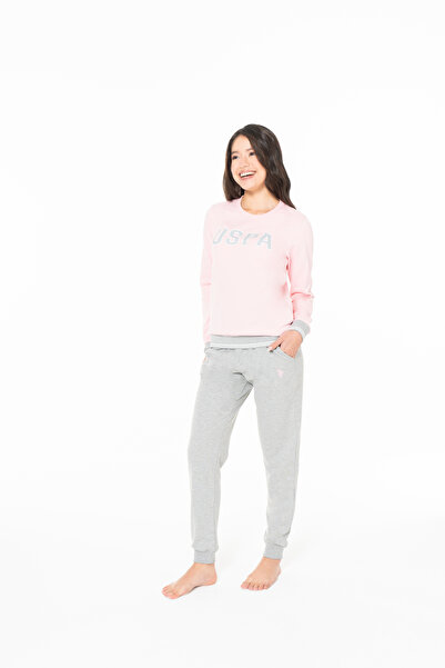 U.S. Polo Assn. Kadın Lastikli Paça Baskılı Rahat Pijama Takımı Pembe - Pembe - ASTPS20P11I7-BPEM
