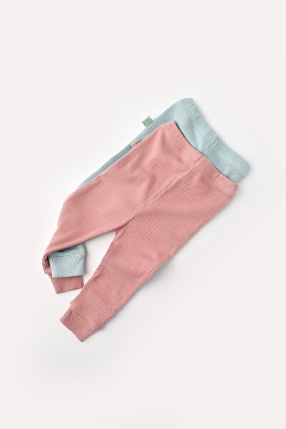 JollyMag Set 2 pantaloni bebe unisex din bumbac si modal - Mint/Rose, BabyCos...