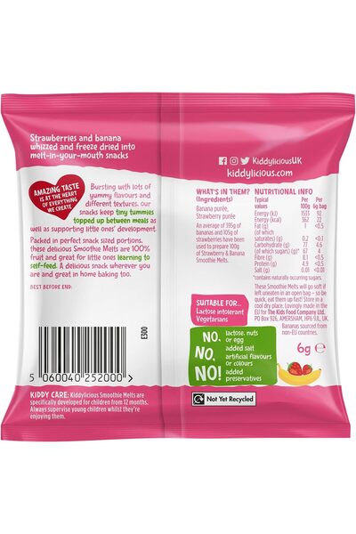 Kiddylicious Strawberry & Banana Smoothie Melts - Delicious Snacks for Kids - Suitable for 12+ Month