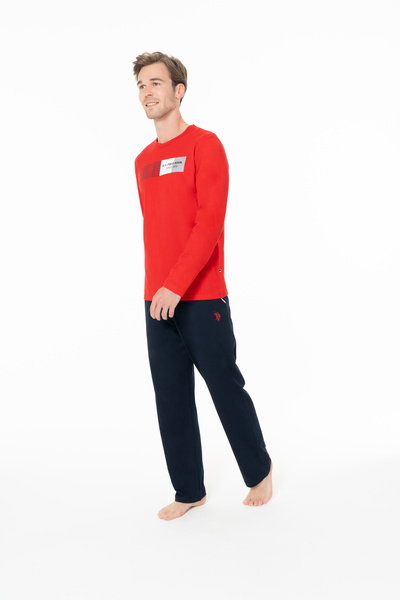U.S. Polo Assn. Men's Basic Printed Crew Neck Red Pajama Set 100% Cotton - Red - Astps18G94Q5-Akir
