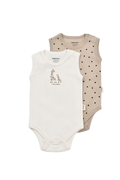 JollyMag Set 2 body-uri fara maneci bebe unisex Girafa, BabyCosy, 100% bumbac (Marime: 6-9 luni)
