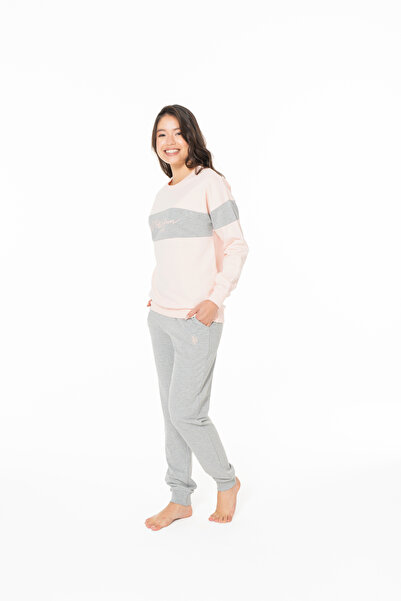 U.S. Polo Assn. Kadın Somon Renk Ev Giyimi Rahat Pijama Takım Seti %100 Pamuk - Somon - SELKR20C12I2-OSOM